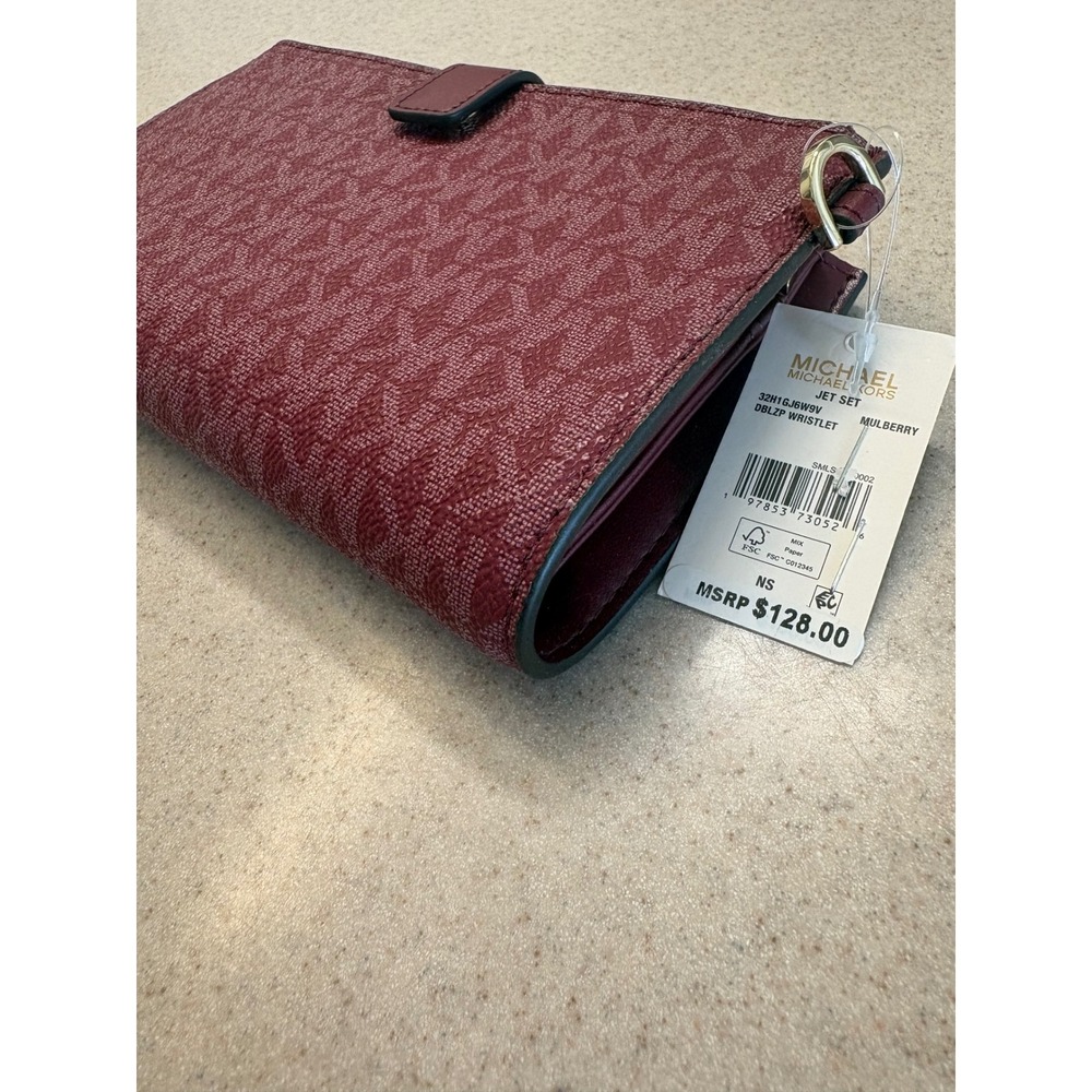 Michael Kors Jet Set Double Zip Wristlet Wallet Mulberry MK Logo NWT - Picture 10 of 11